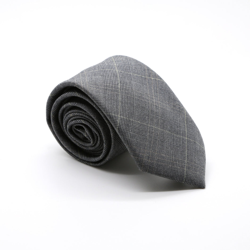 Slim Grey and Yellow Plaid Necktie & Handkerchief - Ferrecci USA 