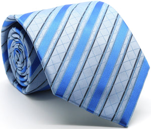 Mens Dads Classic Blue Striped Pattern Business Casual Necktie & Hanky Set Q-7 - Ferrecci USA 