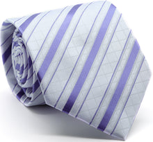 Load image into Gallery viewer, Mens Dads Classic Purple Striped Pattern Business Casual Necktie &amp; Hanky Set Q-9 - Ferrecci USA 
