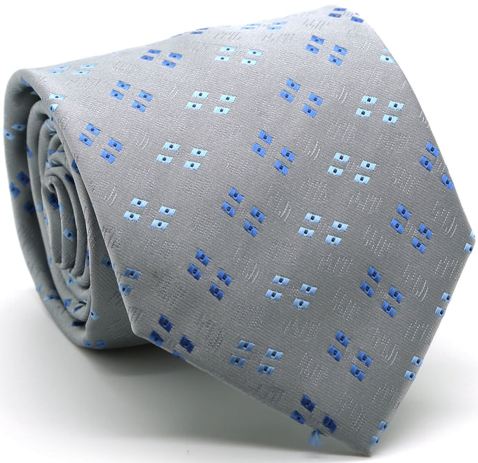 Mens Dads Classic Grey Geometric Pattern Business Casual Necktie & Hanky Set QO-1 - Ferrecci USA 
