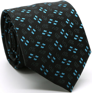 Mens Dads Classic Turquoise Geometric Pattern Business Casual Necktie & Hanky Set QO-6 - Ferrecci USA 