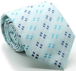 Mens Dads Classic Blue Geometric Pattern Business Casual Necktie & Hanky Set QO-9 - Ferrecci USA 