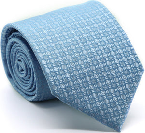 Mens Dads Classic Blue Geometric Pattern Business Casual Necktie & Hanky Set R-11 - Ferrecci USA 