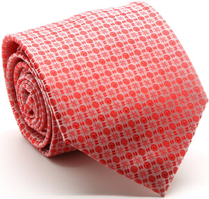 Mens Dads Classic Red Geometric Pattern Business Casual Necktie & Hanky Set R-13 - Ferrecci USA 