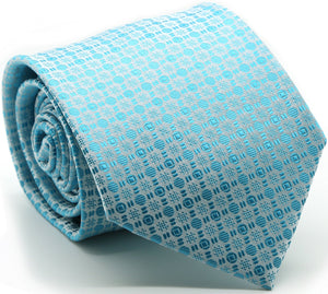 Mens Dads Classic Turquoise Geometric Pattern Business Casual Necktie & Hanky Set R-3 - Ferrecci USA 