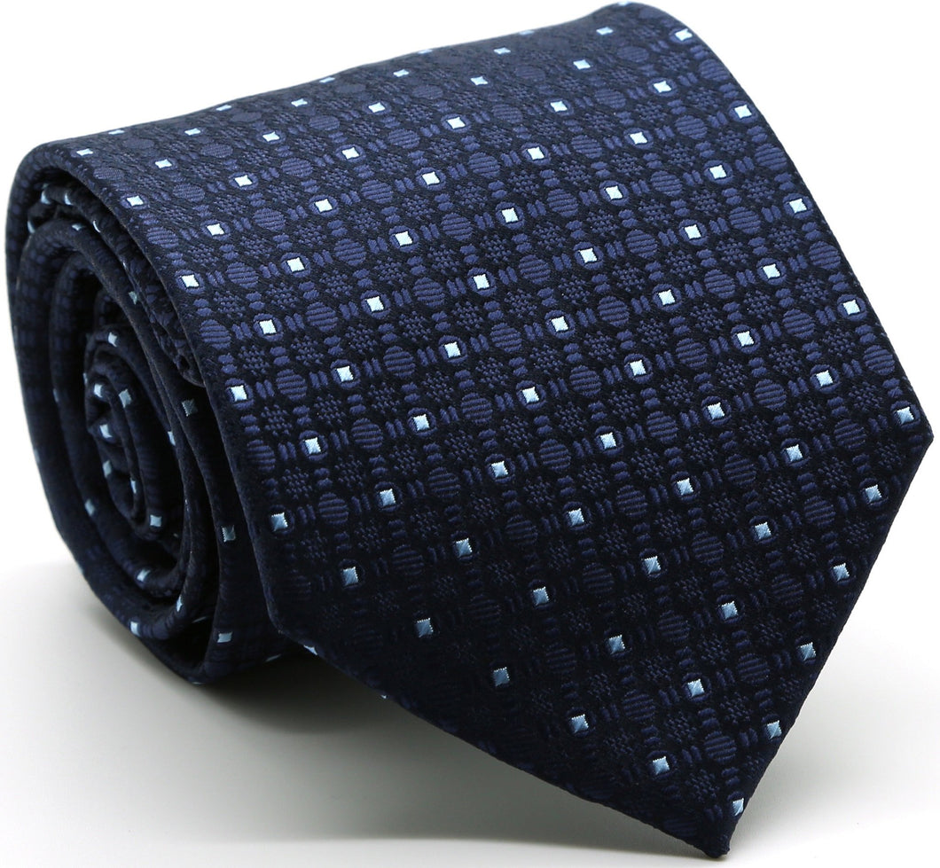 Mens Dads Classic Navy Geometric Pattern Business Casual Necktie & Hanky Set R-4 - Ferrecci USA 
