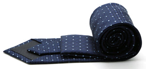 Mens Dads Classic Navy Geometric Pattern Business Casual Necktie & Hanky Set R-4 - Ferrecci USA 