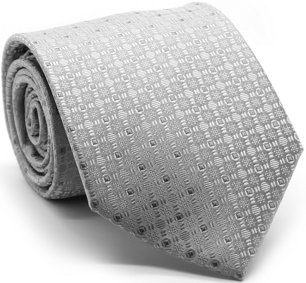 Mens Dads Classic Grey Geometric Pattern Business Casual Necktie & Hanky Set R-5 - Ferrecci USA 