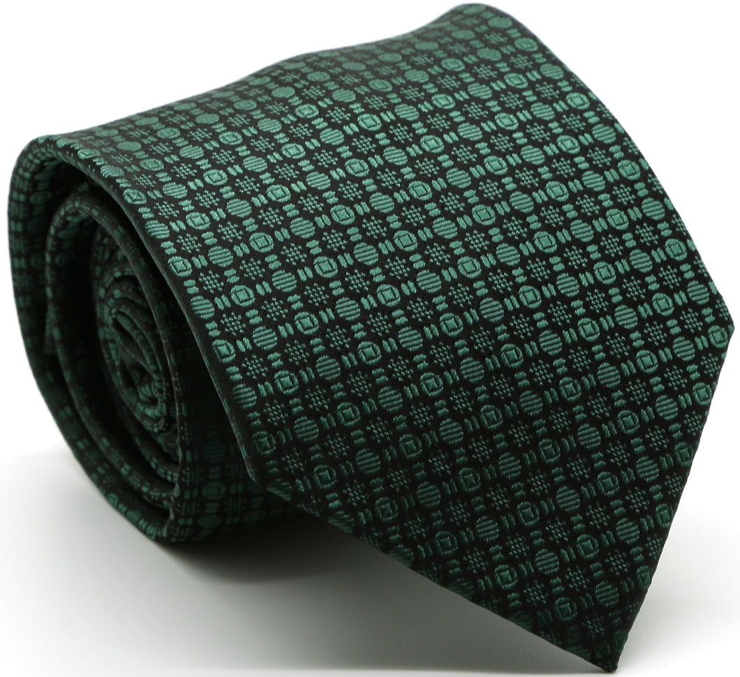 Mens Dads Classic Green Geometric Pattern Business Casual Necktie & Hanky Set R-6 - Ferrecci USA 