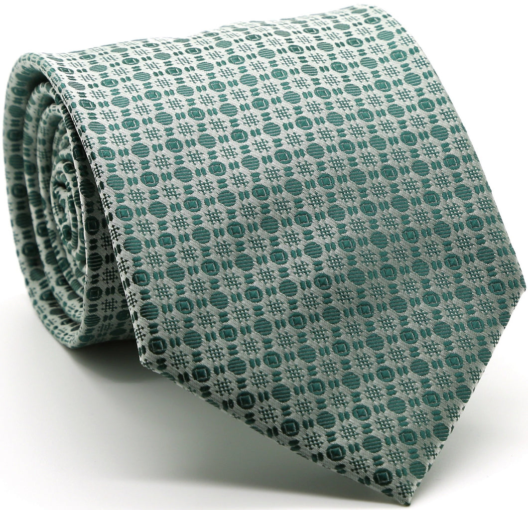 Mens Dads Classic Green Geometric Pattern Business Casual Necktie & Hanky Set R-8 - Ferrecci USA 