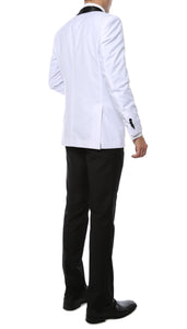 Ferrecci Slim White & Black Satin Shawl Collar Tuxedo Jacket With Black Pants - Ferrecci USA 