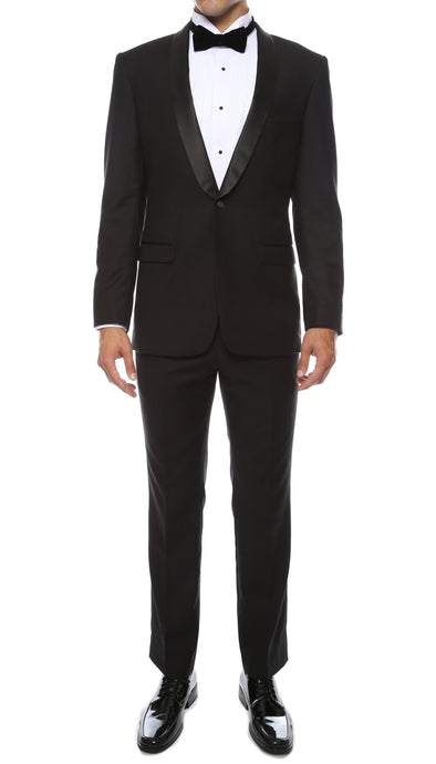 Ferrecci Men's Reno Black Slim Fit Shawl Lapel 2 Piece Tuxedo Suit Set - Ferrecci USA 