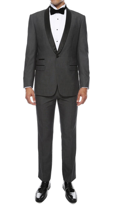 Ferrecci Men's Reno Grey Slim Fit Shawl Lapel 2 Piece Tuxedo Suit Set - Ferrecci USA 