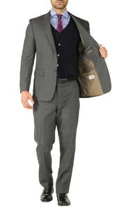 Rod Premium Grey Wool 2pc Stain Resistant Traveler Suit - w 2 Pairs of Pants - Ferrecci USA 