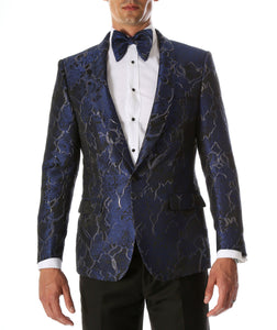 Men's Romi Blue Modern Fit Shawl Collar Tuxedo Blazer - Ferrecci USA 