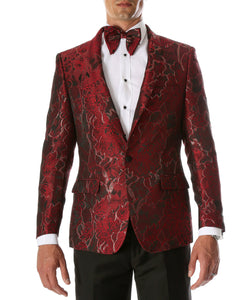 Men's Romi Red Floral Modern Fit Shawl Collar Tuxedo Blazer - Ferrecci USA 