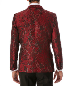 Men's Romi Red Floral Modern Fit Shawl Collar Tuxedo Blazer - Ferrecci USA 