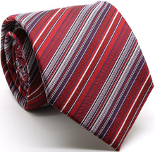 Load image into Gallery viewer, Mens Dads Classic Red Striped Pattern Business Casual Necktie &amp; Hanky Set S-11 - Ferrecci USA 
