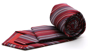 Mens Dads Classic Red Striped Pattern Business Casual Necktie & Hanky Set S-11 - Ferrecci USA 