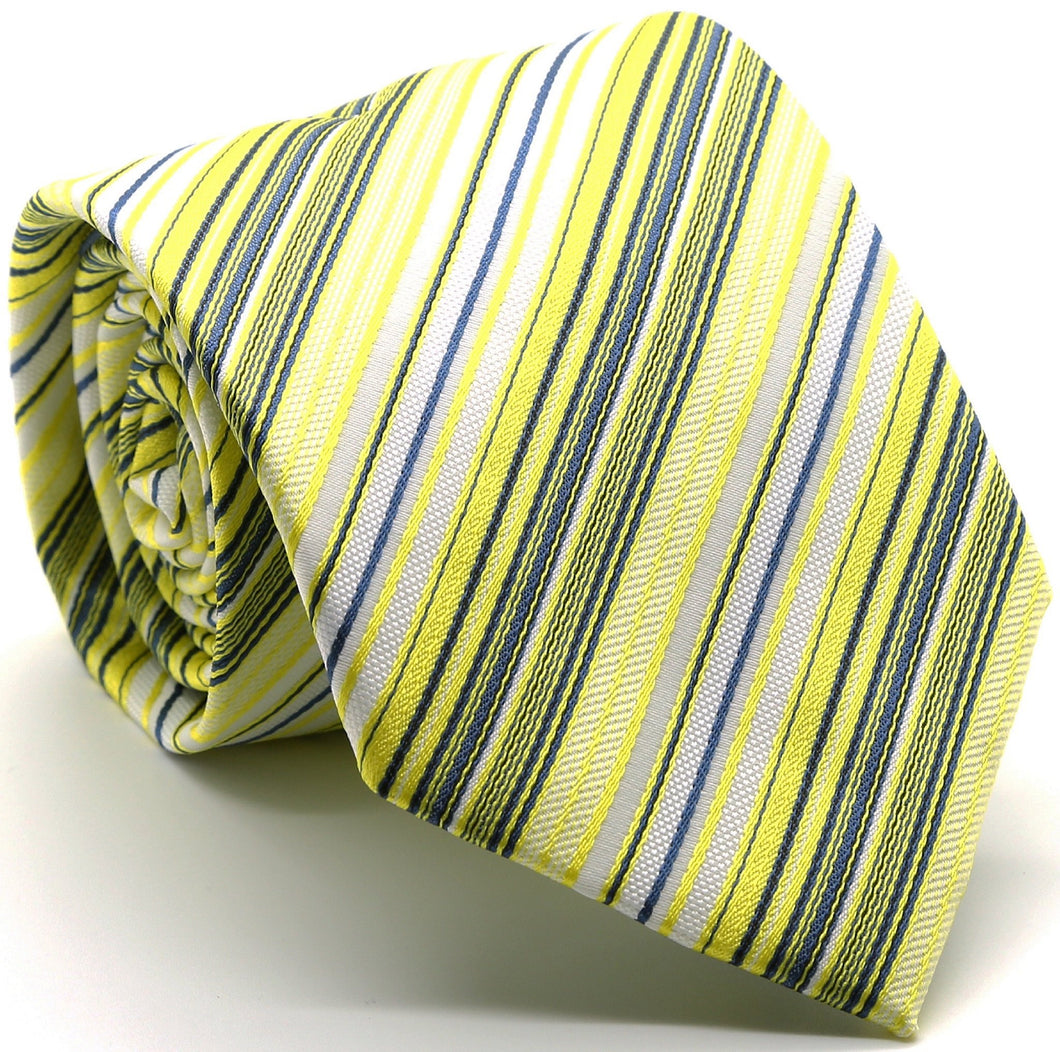 Mens Dads Classic Yellow Striped Pattern Business Casual Necktie & Hanky Set S-5 - Ferrecci USA 