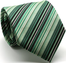 Load image into Gallery viewer, Mens Dads Classic Green Striped Pattern Business Casual Necktie &amp; Hanky Set S-9 - Ferrecci USA 
