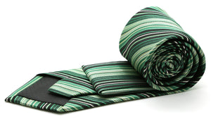 Mens Dads Classic Green Striped Pattern Business Casual Necktie & Hanky Set S-9 - Ferrecci USA 