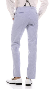 Premium Comfort Cotton Slim fit Blue Seersucker 2 Piece Suit - Ferrecci USA 