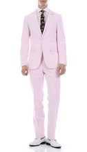 Load image into Gallery viewer, Men&#39;s  Slim Fit Two Button Pink Seersucker Suit - Ferrecci USA 
