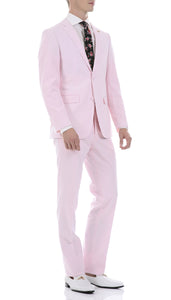 Men's  Slim Fit Two Button Pink Seersucker Suit - Ferrecci USA 