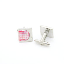 Load image into Gallery viewer, Silvertone U Pink Shell Cuff Links With Jewelry Box - Ferrecci USA 
