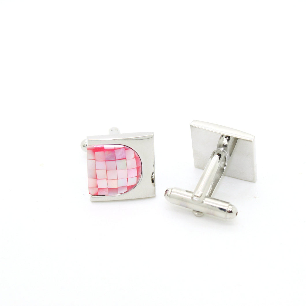 Silvertone U Pink Shell Cuff Links With Jewelry Box - Ferrecci USA 