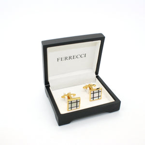 Goldtone White Shell Cuff Links With Jewelry Box - Ferrecci USA 