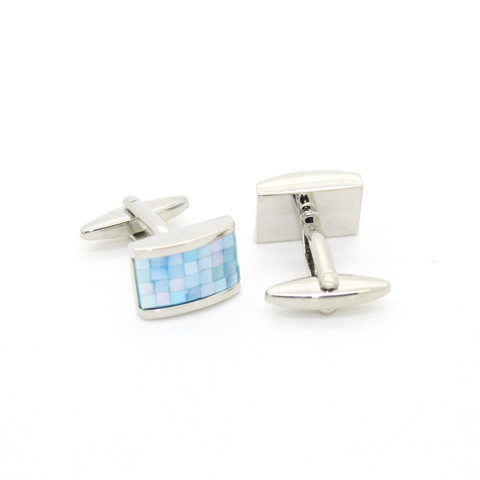 Silvertone Blue Shell Cuff Links With Jewelry Box - Ferrecci USA 