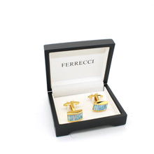 Load image into Gallery viewer, Goldtone Blue Shell Cuff Links With Jewelry Box - Ferrecci USA 
