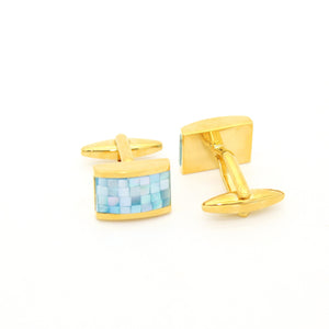 Goldtone Blue Shell Cuff Links With Jewelry Box - Ferrecci USA 