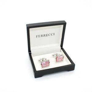 Silvertone Pink Shell Cuff Links With Jewelry Box - Ferrecci USA 