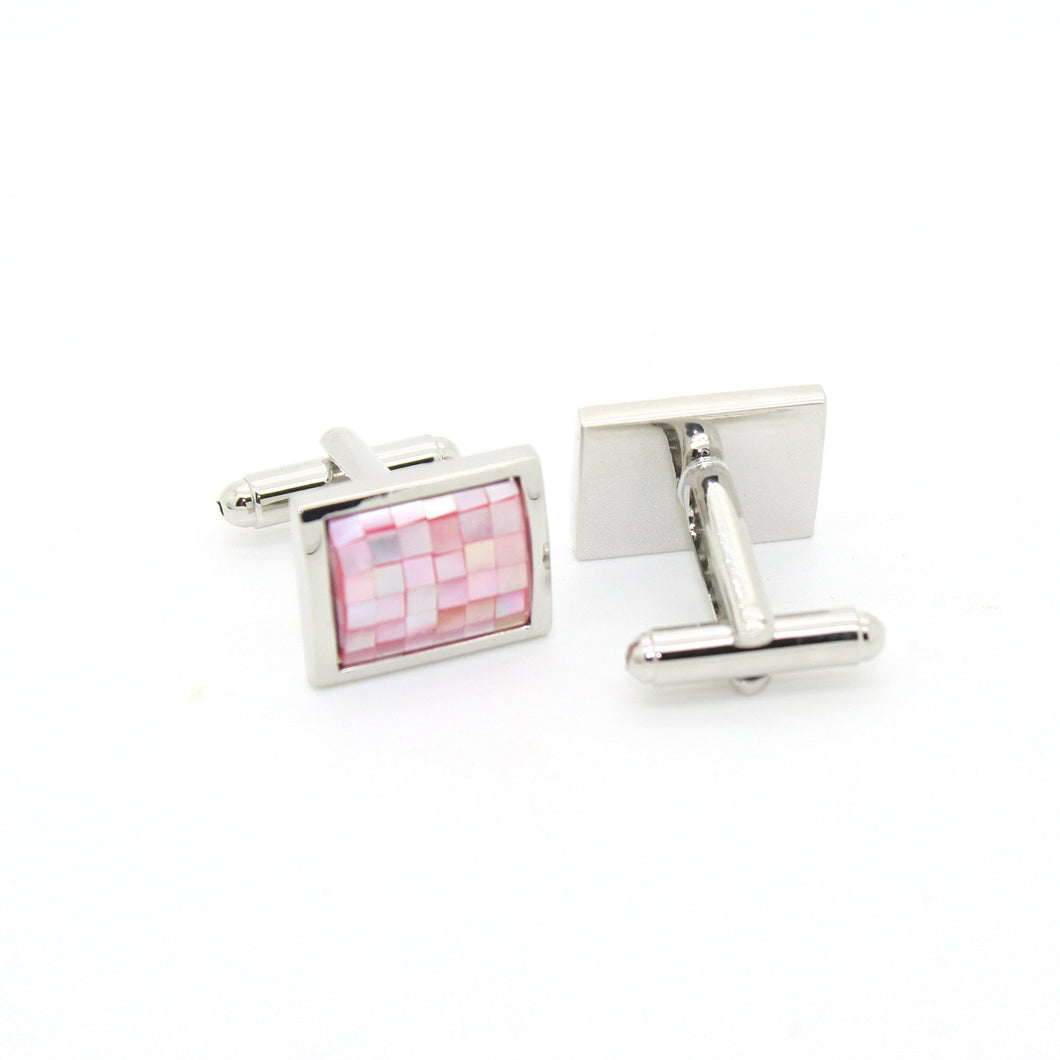 Silvertone Pink Shell Cuff Links With Jewelry Box - Ferrecci USA 