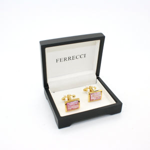 Goldtone Pink Shell Cuff Links With Jewelry Box - Ferrecci USA 