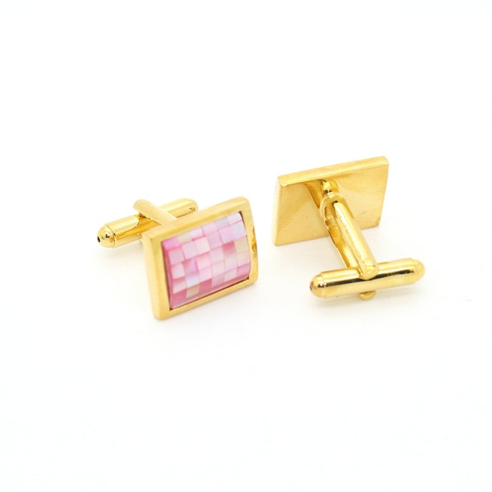 Goldtone Pink Shell Cuff Links With Jewelry Box - Ferrecci USA 