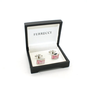 Silvertone Pink Rectangle Shell Cuff Links With Jewelry Box - Ferrecci USA 