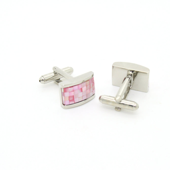 Silvertone Pink Rectangle Shell Cuff Links With Jewelry Box - Ferrecci USA 