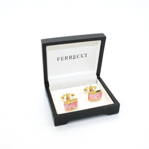 Goldtone Pink Rectangle Shell Cuff Links With Jewelry Box - Ferrecci USA 