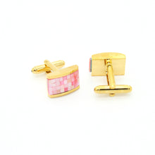 Load image into Gallery viewer, Goldtone Pink Rectangle Shell Cuff Links With Jewelry Box - Ferrecci USA 
