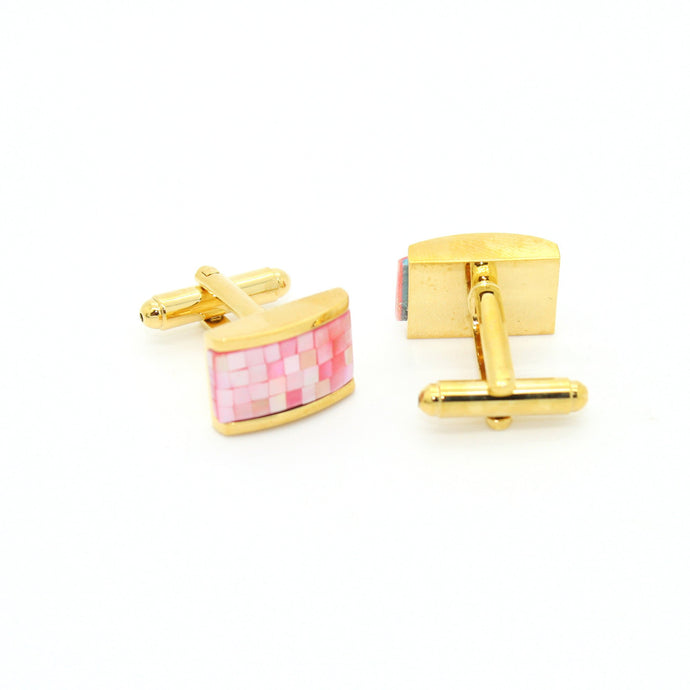 Goldtone Pink Rectangle Shell Cuff Links With Jewelry Box - Ferrecci USA 