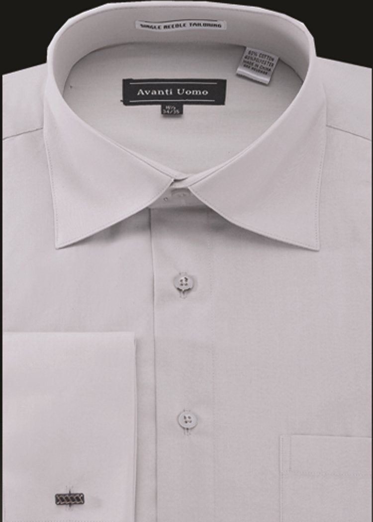 Men's French Cuff Dress Shirt Spread Collar- Silver Gray