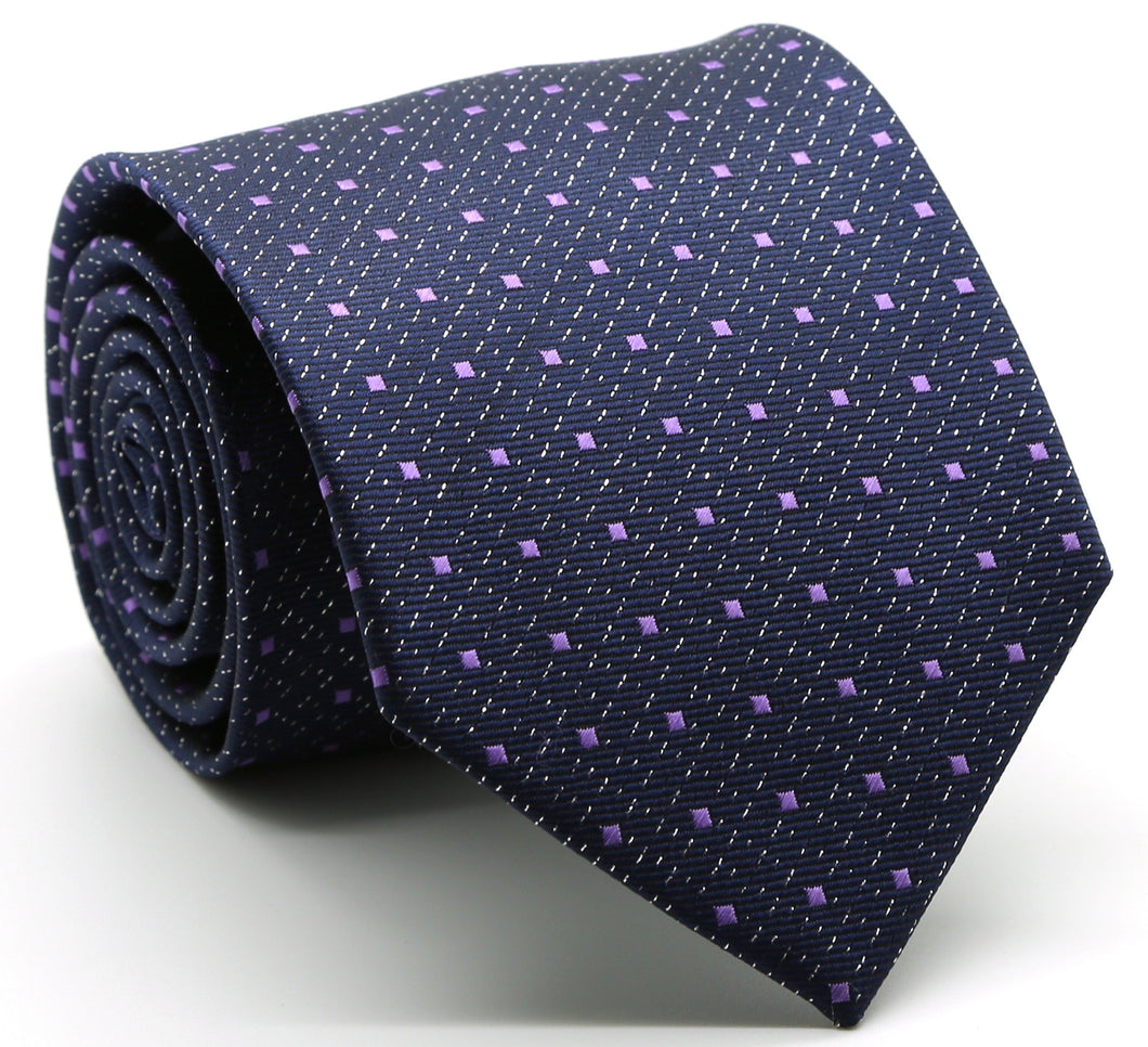Mens Dads Classic Navy Square Pattern Business Casual Necktie & Hanky Set SO-1 - Ferrecci USA 