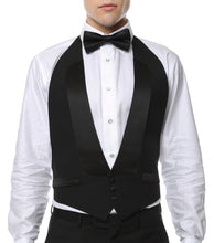Load image into Gallery viewer, Premium Black 100% Wool Backless Tuxedo Vest / 2XL FIT ALL (50-60) W WOOL BOW TIE - Ferrecci USA 
