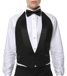 Premium Black 100% Wool Backless Tuxedo Vest / 2XL FIT ALL (50-60) W WOOL BOW TIE - Ferrecci USA 