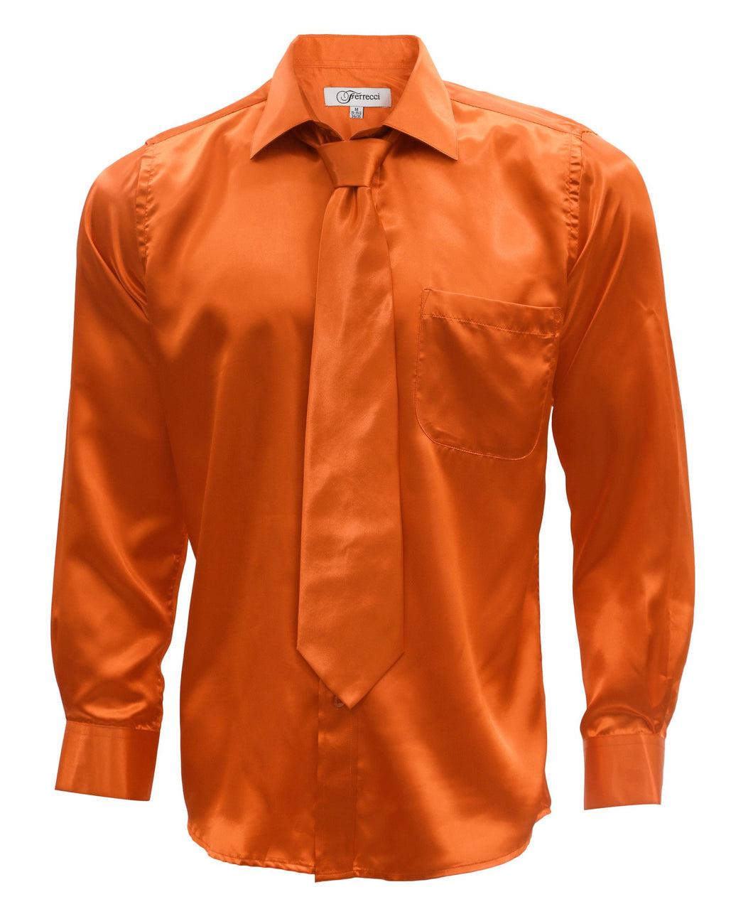 FHY INC Ferrecci Satin Burnt Orange Mens Dress Shirt Necktie & Hanky Set Suit Studio FHY INC Ferrecci Satin Burnt Orange Mens Dress Shirt Necktie & Hanky Set Suit Studio