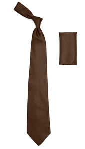 Brown Satin Men's Regular Fit Shirt, Tie & Hanky Set - Ferrecci USA 